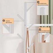 Lukzer Metal Single Rod Clothes Hanging Stand with Double Shelf & Lockable Wheels (MGR-004/White)