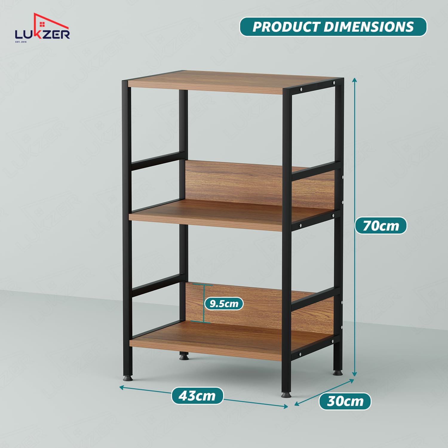 Lukzer 3-Tier Wooden Bedside Table for Bedroom & Multipurpose Open Storage Shelf (MMR-006-Black & Oak Brown)