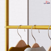 Lukzer MGS-005 Gold Metal Garment Stand with Bottom Shelf | Heavy-Duty Clothes Rack