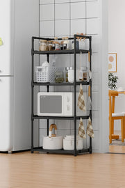 Lukzer Modular Kitchen Storage Rack Plastic & Metal Organizer (4-Tier/PMR-005/Black)
