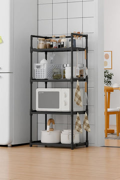 Lukzer Modular Kitchen Storage Rack Plastic & Metal Organizer (4-Tier/PMR-005/Black)