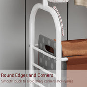 Lukzer Metal Clothes Rail Stand with Leather Storage Bin & Wheels (MGR-009/White)