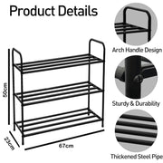 Lukzer Metal 3 Layer Shoe Rack Organizer (Black)