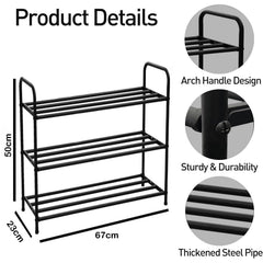 Lukzer Metal 3 Layer Shoe Rack Organizer (Black)