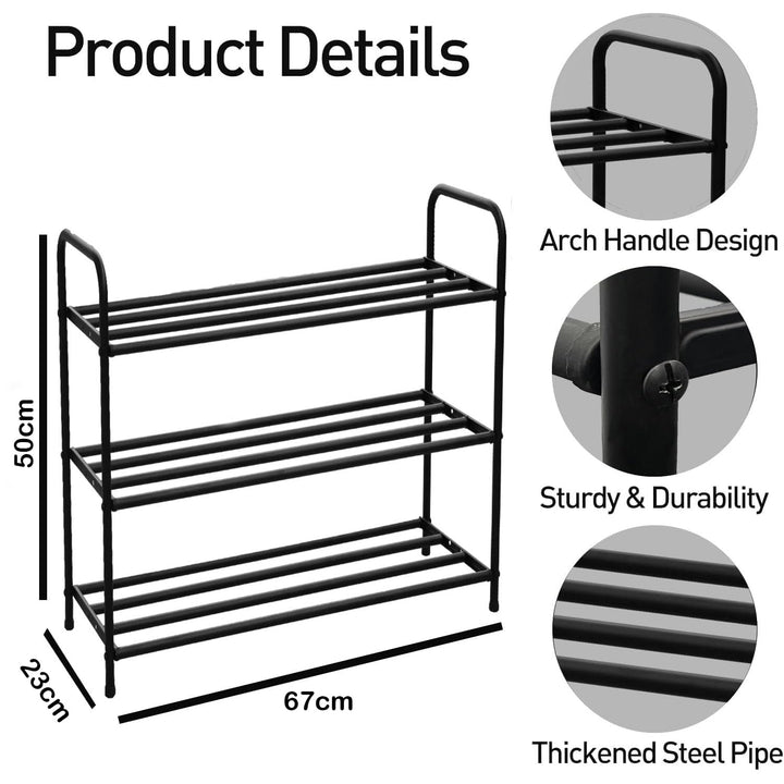 Lukzer Metal 3 Layer Shoe Rack Organizer (Black)