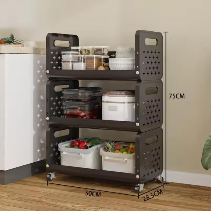 Lukzer 3-Tier Multipurpose Detachable Kitchen Storage Rack with Wheels (PMR-001/Black)