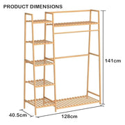 Lukzer Bamboo Clothes Organizer with Rail & 5+1 Storage Shelves (CH-491)