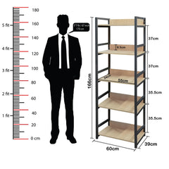 Lukzer 5-Tier Multipurpose Metal & Wood Kitchen Storage Rack (MKR-005/Oak Light with Black)