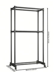 Lukzer Double-Pole Metal Multipurpose Clothes Organizer with Wheels (CGS-004/Black)