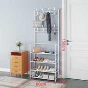 Lukzer Space-Saving Metal Garment Stand with 8 Hangers & 5-Tier Storage – Black/White (170x80x26cm)
