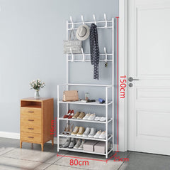Lukzer Space-Saving Metal Garment Stand with 8 Hangers & 5-Tier Storage – Black/White (170x80x26cm)