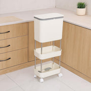 Lukzer 3-Tier Rolling Utility Cart with Trash Bin | Slim Plastic & Steel Organizer (PMR-007/White)