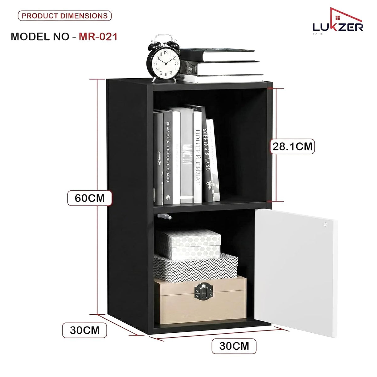 Lukzer Engineered Wood 2 Layer Storage Cabinet with Open Display Rack (MR-021/Black)