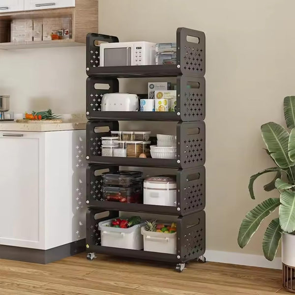 Lukzer 5-Tier Multipurpose Detachable Kitchen Storage Rack with Wheels (PMR-003/Black)