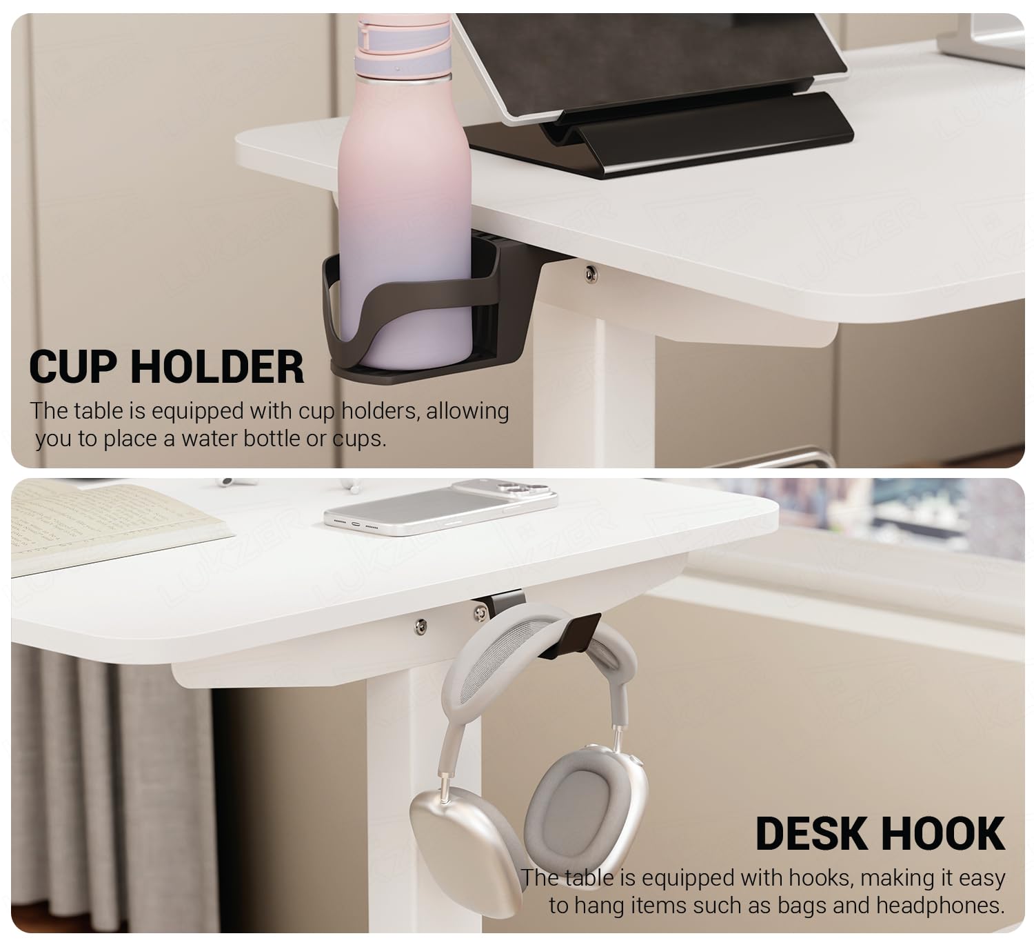 Lukzer L-Shape Electric Height Adjustable Study Desk (EST-001/White & White) 3-Years Warranty