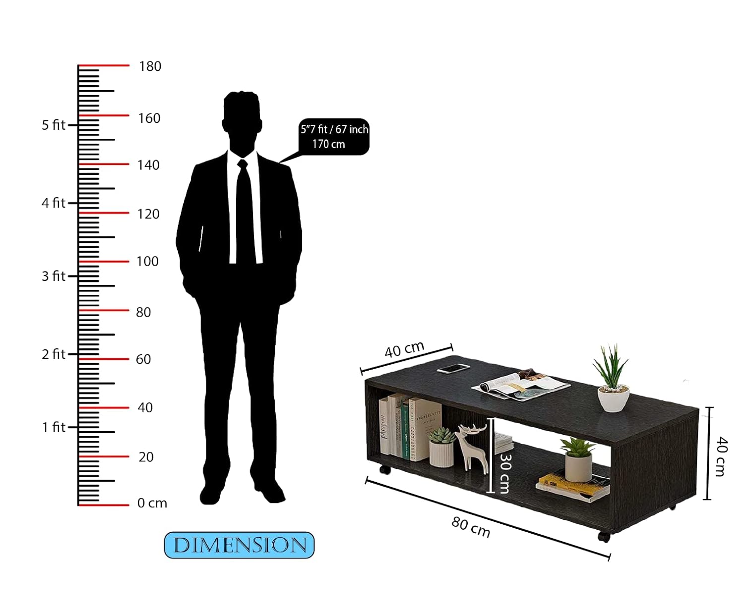 Center Table with Open Storage &amp; Wheels | (CT-003)