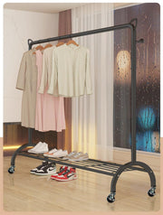 Lukzer Multi-Functional Cat-Ear Hook Metal Garment Stand with Wheels (CGS-005/Black)