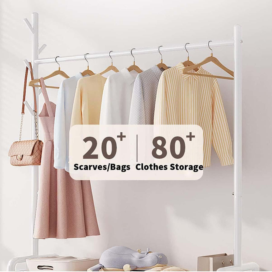 Lukzer Heavy-Duty Portable Metal Clothes Rack with Double Rod & Bottom Shelf (MGR-002/White)