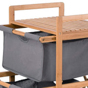 Lukzer 3 Layer Vertical Bamboo Storage Shelf with Removable Fabric Drawers (Grey/CH-011)