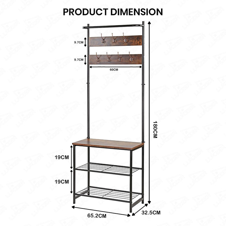Lukzer Multipurpose Hall Tree with Coat Rack, Bench and Shoe Storage (Black & Oak)
