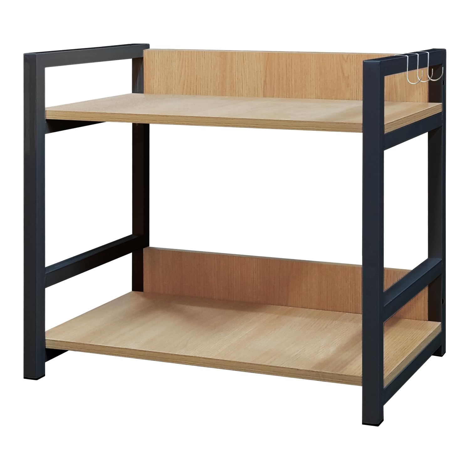 Lukzer 2-Tier Multipurpose Metal & Wood Kitchen Storage Rack (MKR-002/Oak Light with Black)