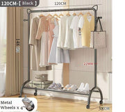 Lukzer Multi-Functional Cat-Ear Hook Metal Garment Stand with Wheels (CGS-005/Black)
