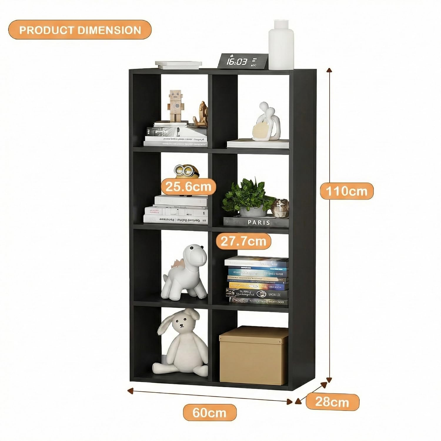 Lukzer 8 Cube Shelf Engineered Wood Bookshelf Storage Organizer (MR-009/Black)