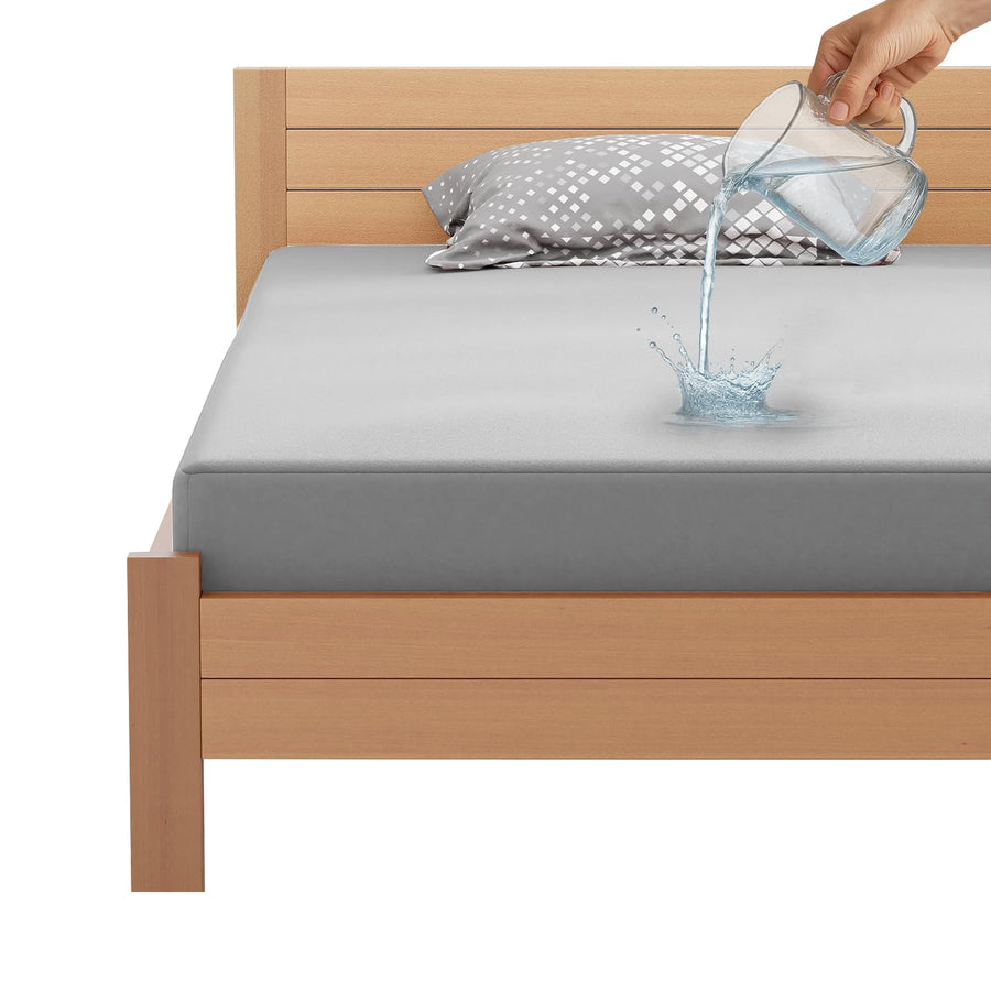 Lukzer Terry Cotton Waterproof Mattress Protector Grey (MTP-GR-001)