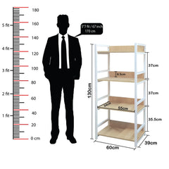 Lukzer 4-Tier Multipurpose Metal & Wood Kitchen Storage Rack (MKR-004/Oak Light with White)