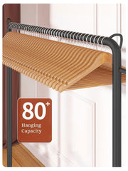 Lukzer Multi-Functional Cloth Rack Stand with Bottom Shelves & Wheels – Cat Ear Design (148x120x38cm, Black/Gold/White)