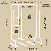 Lukzer Metal Garment Stand with 6 Shelves & Double Rods with Side Hooks & Wheels (MGS-008/White)