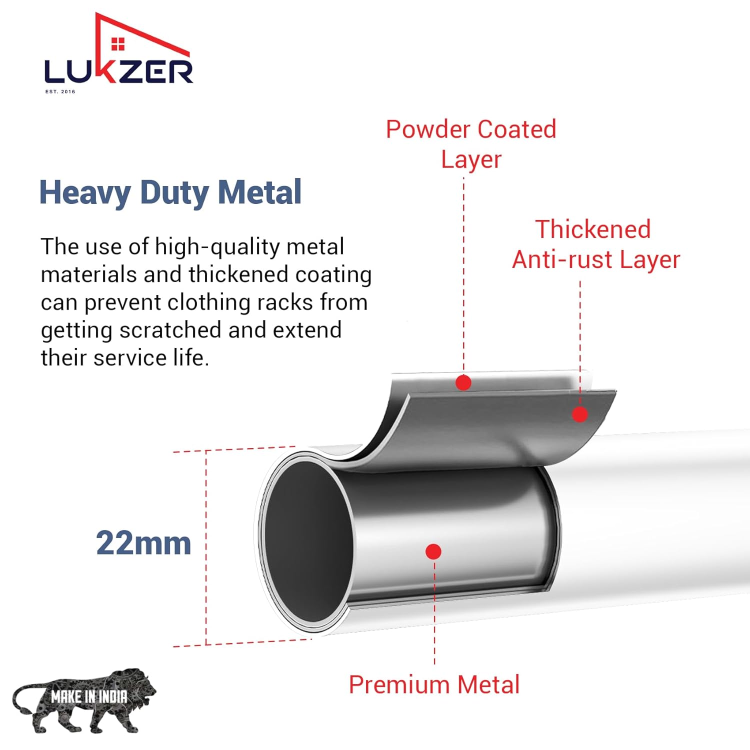 Lukzer Metal Garment Rack with Wheels & Double Bottom Storage Shelves (MGR-006/White)