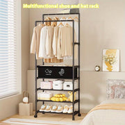 Lukzer Multi-Layer Metal Clothes Organizer Rack with Wheels (CGS-002/Black)