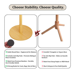 Lukzer 8-Hook Bamboo Coat Stand with Round Base (CH-492)