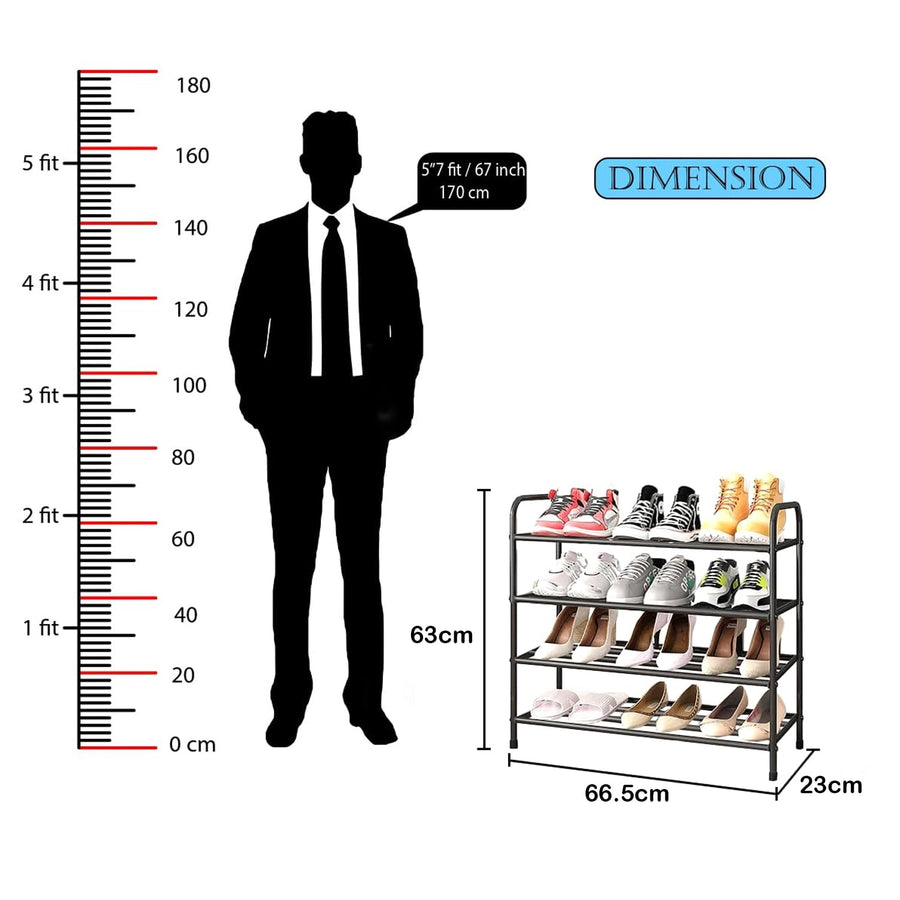 Lukzer Metal 4 Layer Shoe Rack Organizer (Black)