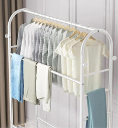 Lukzer Curved Metal Garment Stand with 2 Bottom Storage Shelves (CH-033/White)