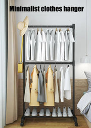 Lukzer Double-Pole Metal Multipurpose Clothes Organizer with Wheels (CGS-004/Black)