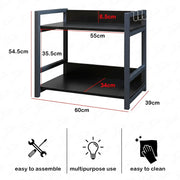 Lukzer 2-Tier Multipurpose Metal & Wood Kitchen Storage Rack (MKR-002/Black & Black)