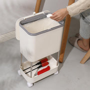Lukzer 3-Tier Rolling Utility Cart with Trash Bin | Slim Plastic & Steel Organizer (PMR-007/White)