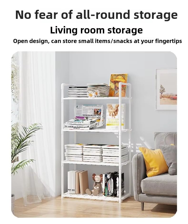 Lukzer Modular Kitchen Storage Rack Plastic & Metal Organizer (4-Tier/PMR-005/White)