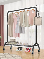 Lukzer Multi-Functional Cloth Rack Stand with Bottom Shelves & Wheels – Cat Ear Design (148x120x38cm, Black/Gold/White)