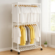Lukzer Double-Pole Metal Multipurpose Clothes Organizer with Wheels (CGS-004/White)