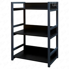 Lukzer 3-Tier Multipurpose Metal & Wood Kitchen Storage Rack (MKR-003/Black & Black)