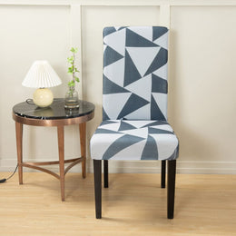Lukzer Polyester Chair Cover -  Grey & White Triangle (CC-037-01)