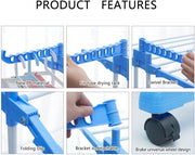 Lukzer 3-Tier Foldable Clothes Drying Rack with Wheels | Stainless Steel Laundry Stand | Space-Saving, Heavy-Duty, Rust-Resistant for Indoor Outdoor Use – Towels, Clothes, Bedsheets