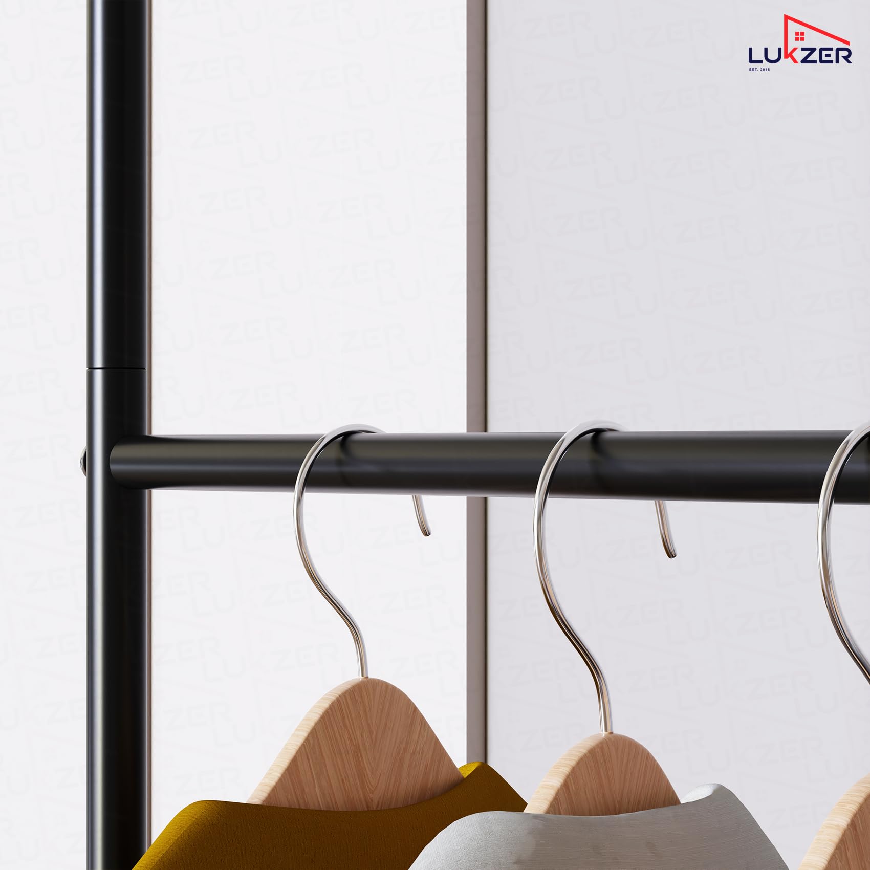 Lukzer Metal Garment Stand with Multi-Level Hanging Bars (MGS-005/Black)