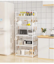 Lukzer Modular Kitchen Storage Rack Plastic & Metal Organizer (5-Tier/PMR-006/White)