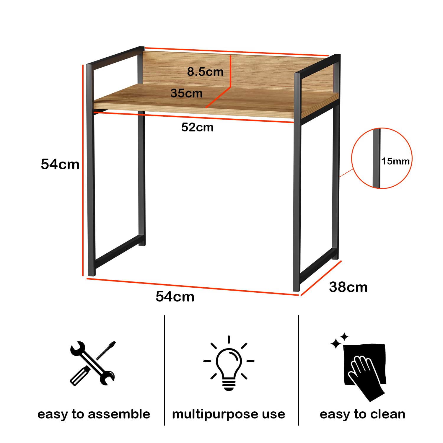 Lukzer 1-Tier Multipurpose Metal & Wood Kitchen Storage Rack (MKR-001/Oak Light with Black)