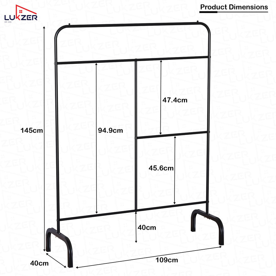 Lukzer Metal Garment Stand with Multi-Level Hanging Bars (MGS-005/Black)