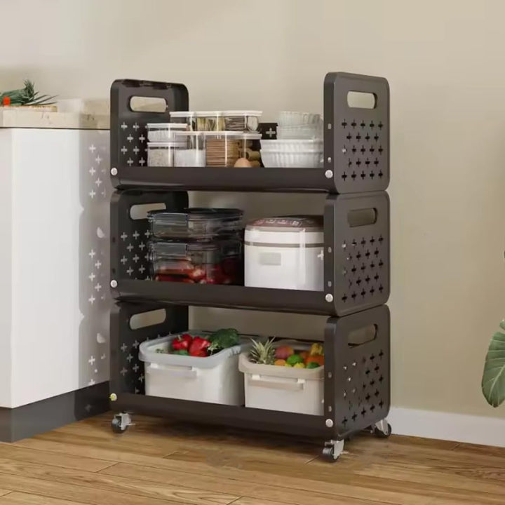 Lukzer 3-Tier Multipurpose Detachable Kitchen Storage Rack with Wheels (PMR-001/Black)